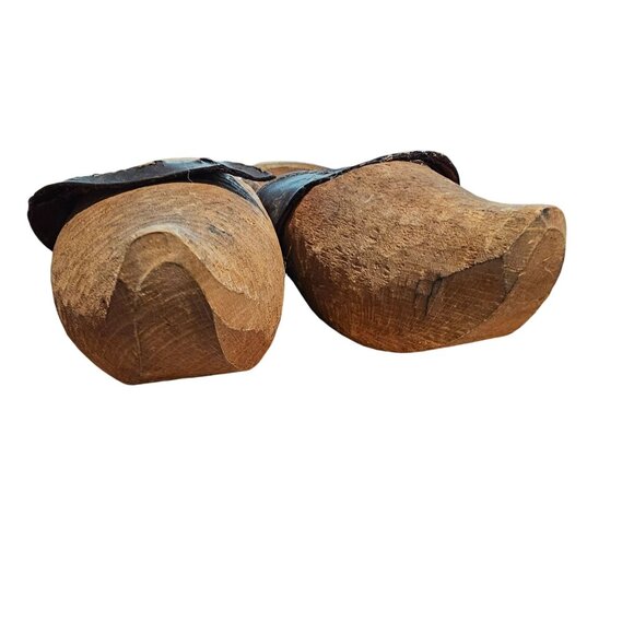 Vintage Dutch Wooden Clogs Leather Strap Embossed Rooster Design Handcarved - Picture 3 of 11